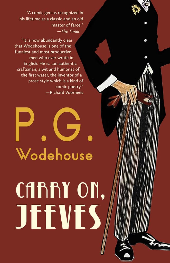 Book cover of Carry On, Jeeves by P.G. Wodehouse, featuring the humorous adventures of Bertie and Jeeves.